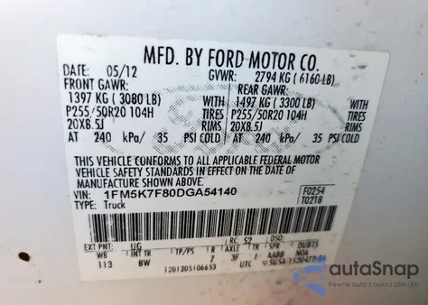 2013 Ford Explorer Limited from USA, damaged, VIN 1FM5K7F80DGA54140